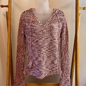 Express cable knit V-neck sweater with hood.